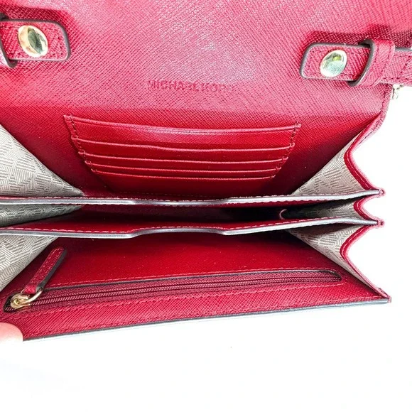 Michael Kors Jet Set Travel Saffiano Leather Crossbody Red - Gold Chain Strap EC - Picture 10 of 15